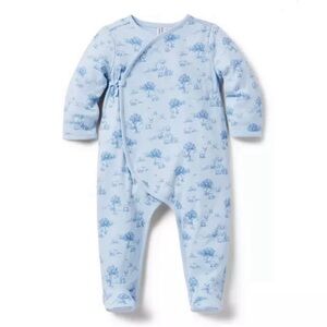 Janie and Jack Baby Woodland Toile Wrap Footed One-Piece & Hat Bundle